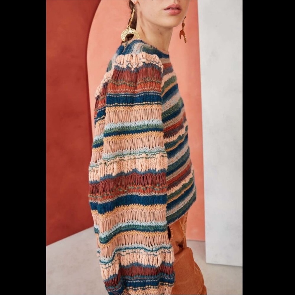 Ulla Johnson Electra Earth Tones Multicolor Striped Chunky Knit Boho Sweater - Picture 2 of 15